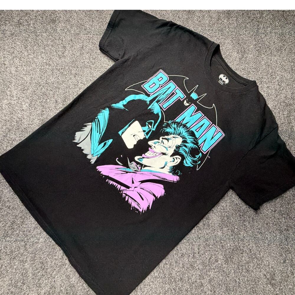 Batman vs Joker Graphic T-Shirt Black DC Comics Neon Print Tee
